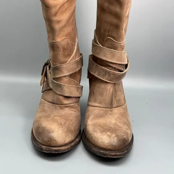 Freebird by Steven Teagan Women's 8 Brown Leather Boots Block Heel Back Zip